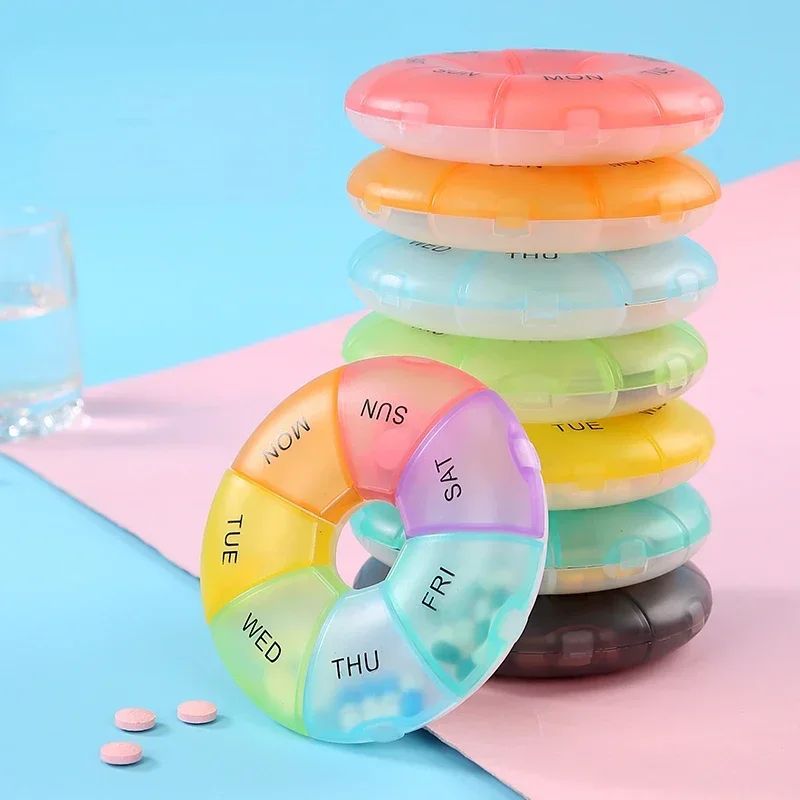 1Pcs Round Pill Case Plastic 7 Days Weekly Tablet Candy Box