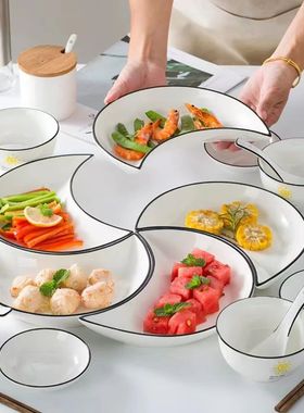 5 Piece Reunion Ceramic Dinnerware Set Moon Shaped Hot Pot P