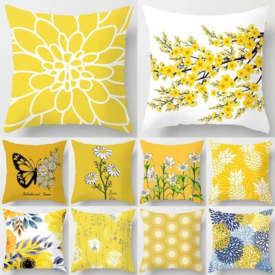 Modern Simple Yellow Flower Pillowcase Home Sofa  Lumbar   C