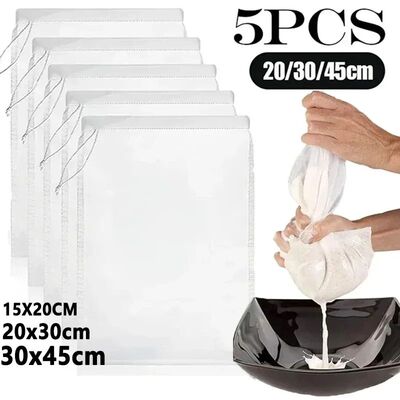 1/5Pcs Reusable Nut Milk Bags Strainers Unbleached Nylon Che