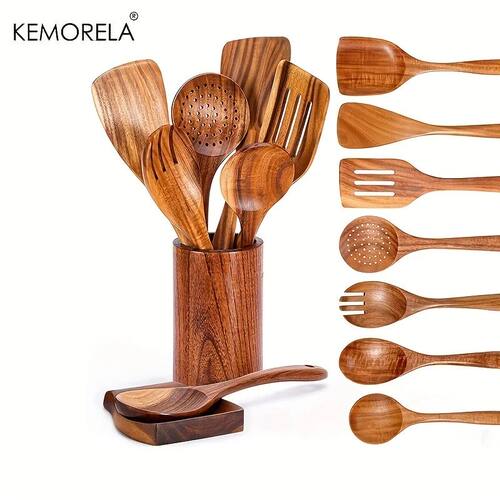 9PCS Wooden Spoons For Cooking, Wooden Utensils For Cooking