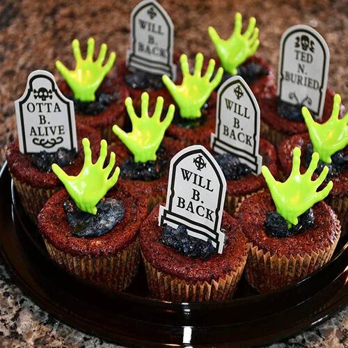 12pcs Halloween Cupcake Toppers Tombstone Graveyard Cake Top