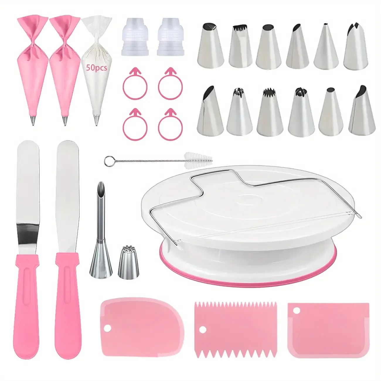 80PCS Cake Decorating Set-Non-Slip Turntable with 14 Piping