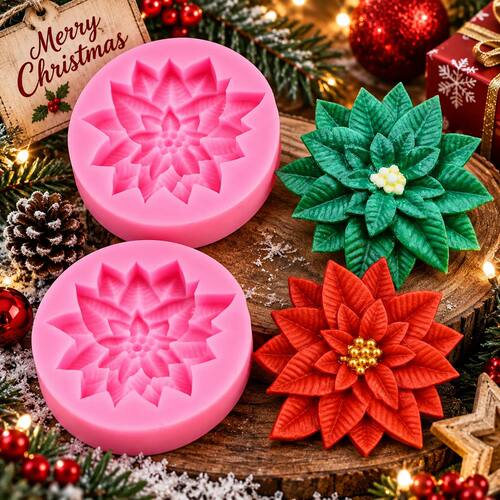 1pc Christmas Candle Soap Silicone Molds,Holly Leaf Cake Dec