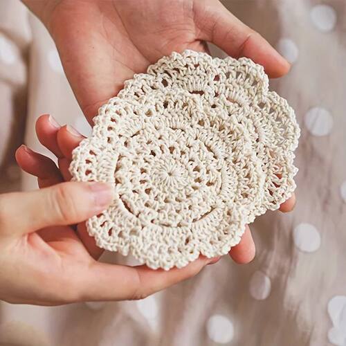 2/6pcs Bohemian Floral Crochet Coasters Perfect for Coffee T