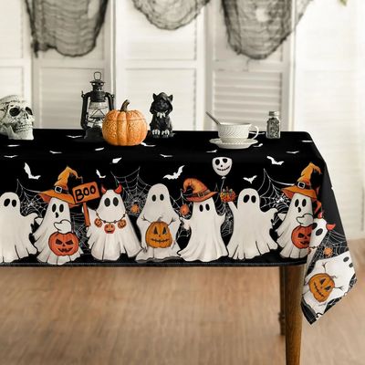 Halloween Bat Ghost Pumpkin Cobweb Rectangle Tablecloth for