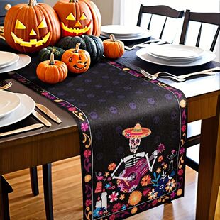 Mexican Day of The Dead Sugar Skull Table Runners Fiesta Par