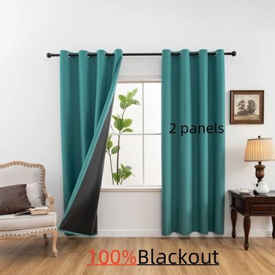 2pcs Solid 100% Blackout Curtain - Curtains for Bedroom and