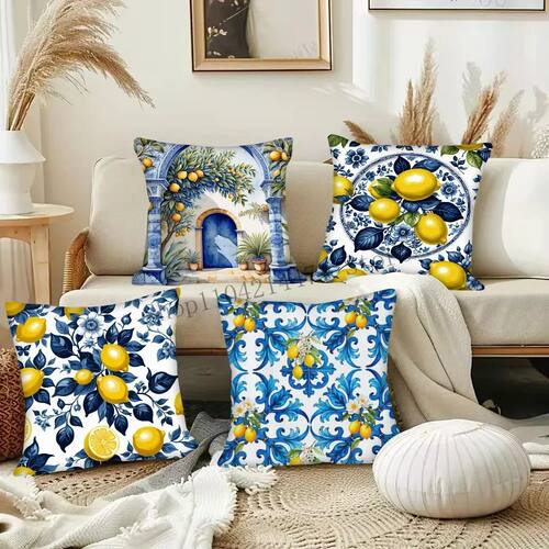 1pc Sicilian Tiles,mediterranean,mosaic,lemons Pillow Case S