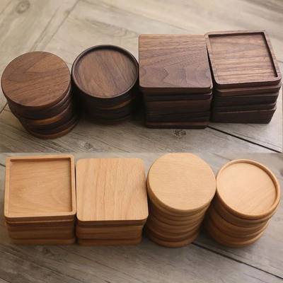 1PC Solid Walnut Wood Coaster Round Square Beech Wood Cup Ma