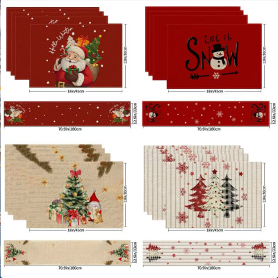Christmas Placemat Table Runner Combination Linen Printing C