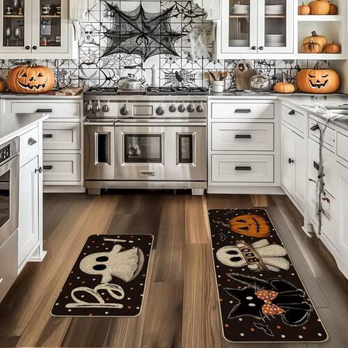 2pcs Halloween Kitchen Carpet, Indoor And Outdoor Welcome Do
