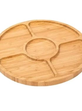 Bamboo Fruit Tray Round Five Compartment Fruit Plate for Sna