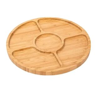 Bamboo Fruit Tray Round Five Compartment Fruit Plate for Sna
