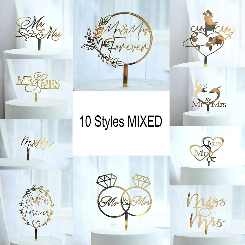 Gold Acrylic Mr Mrs Cake Topper Party Favors Wedding  Decora