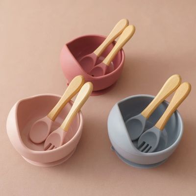3Pcs Silicone Baby Feeding Bowl Set Baby Learning Dishes Suc