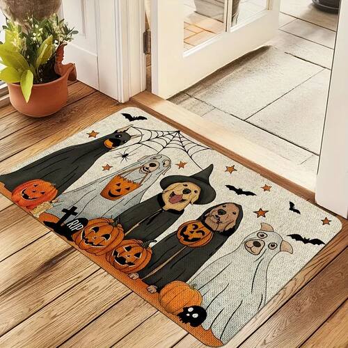 1pc Halloween Non-Slip Door Mat Spooky Dog Witch Mats with P