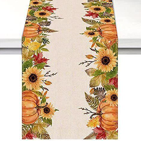 Table Runner Thickened Linen Halloween Pumpkin Chrysanthemum