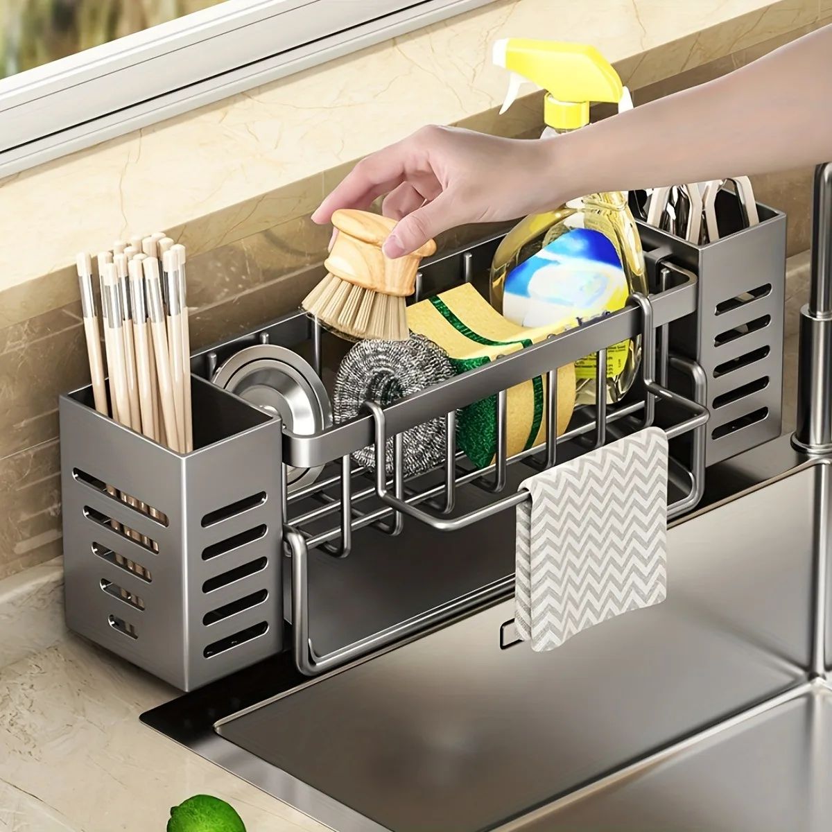 Self-draining Sink Shelf Dish Drainer Kitchen Sink Caddy Dra