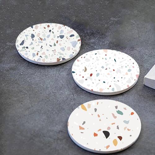 Terrazzo Ceramic Absorbent Coasters Avoid Furniture Being Sc
