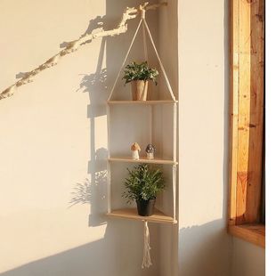 Corner Shelf Macrame Wall Hanging Wood Floating Shelves Rust