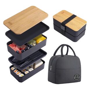 Stackable Bento Lunch Box with Insulated Bag Microwaveable D