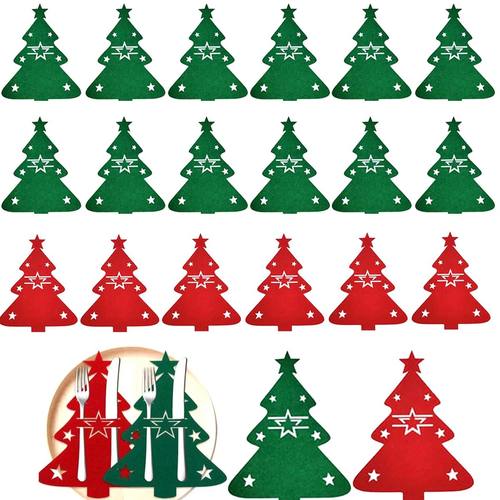 24pcs Christmas Tree Cutlery,Felt Fork Spoon Bag Set Holder