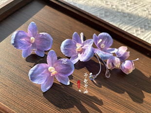 予歌予酒原创 非遗绒花蝴蝶兰发夹发饰头饰 耳钉耳饰胸针