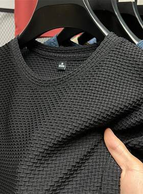 上班工作服男装短袖t恤冰丝网眼透气体恤打底衫宽松大码圆领百搭