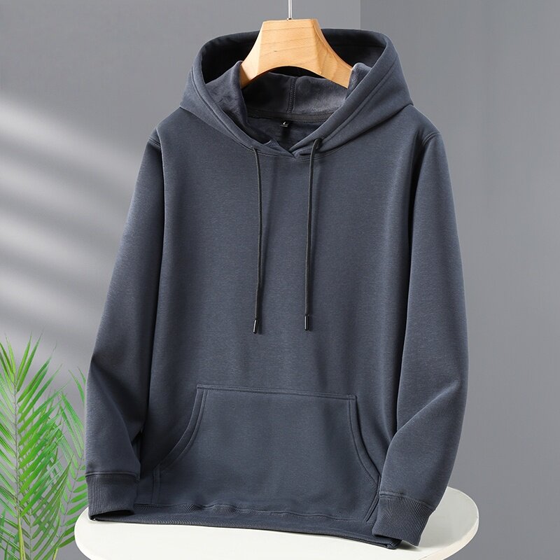 秋冬加绒卫衣男ins潮流简约休闲百搭港风情侣大码衣服加厚连帽衫