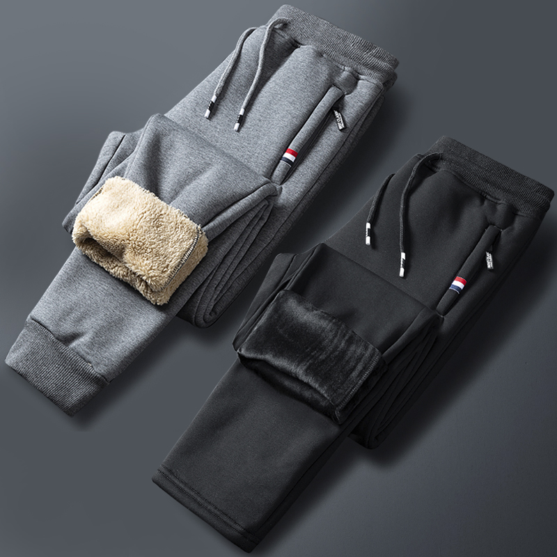 秋冬季男裤子韩版潮流黑灰色百搭加绒运动裤青少年外穿保暖羊羔绒