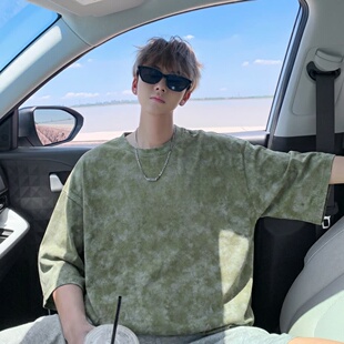 扎染t恤男2026新款夏季薄款痞帅宽松百搭青少年短袖大码五分上衣