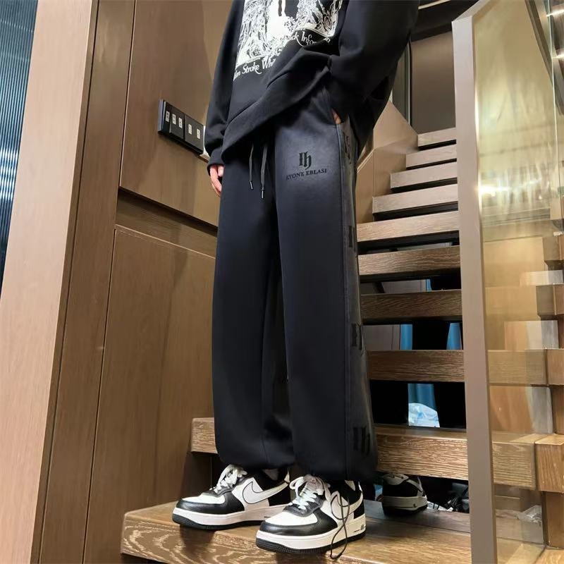 休闲裤男直筒宽松春秋冬季加绒加厚外穿保暖美式青少年大码长裤子