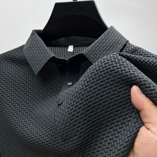 短袖 polo衫 夏季 男款 宽松有领T恤 潮牌高端时尚 冰丝提花上衣服薄款