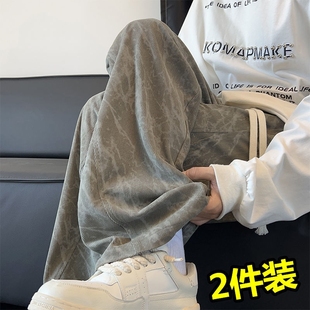 子灯芯绒阔腿裤 扎染卫裤 加绒厚港风休闲长裤 宽松直筒秋冬季 男女款