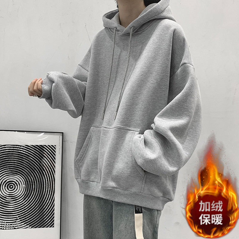 保暖外套男款卫衣韩版潮流秋冬季大码加绒加厚宽松休闲运动连帽衫