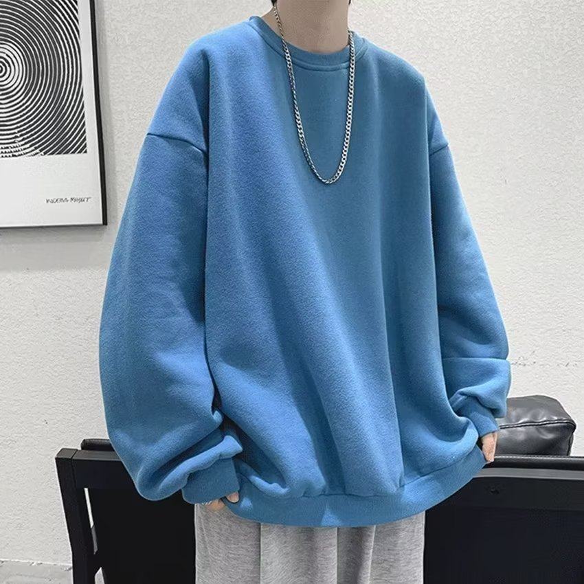 清仓捡漏外贸潮牌打底衫男士卫衣春秋冬季宽松百搭加绒纯色长袖T