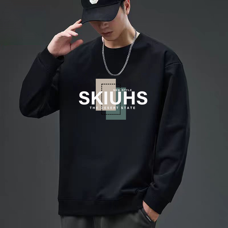 黑色长袖男春秋季宽松外穿美式重磅体恤ins潮流时尚大码休闲卫衣