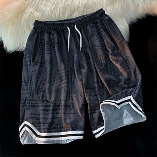 衩网眼透气扎染五分中裤 沙滩短裤 外穿速干休闲大裤 新款 男2026夏季