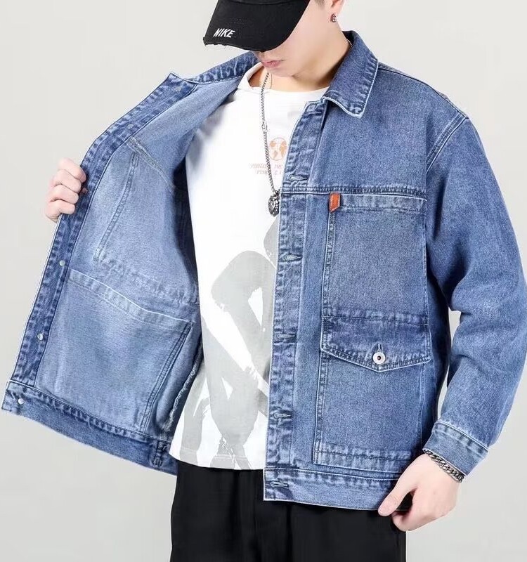 통관 대외 무역 수출 데님 재킷 남성 작업복 루즈한 대형 캐주얼 봄 가을 유행 가디건 재킷