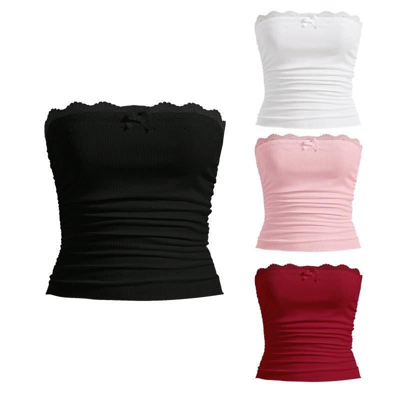 2024 women's new wrapped chest pleated vest T-shirt top
