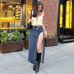Summer Split Out Denim Skirt Jeans Women Casual Long Skirt