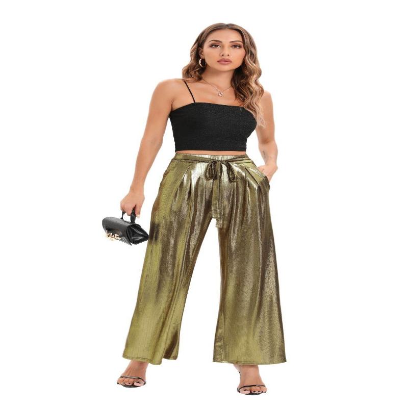 Beauty Stripe Hot Gold Wide Leg Pants Casual Pants