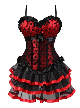 women corset dress bustier skirt retro vintage costume red