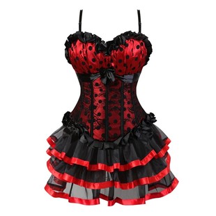 women corset dress bustier skirt retro vintage costume red