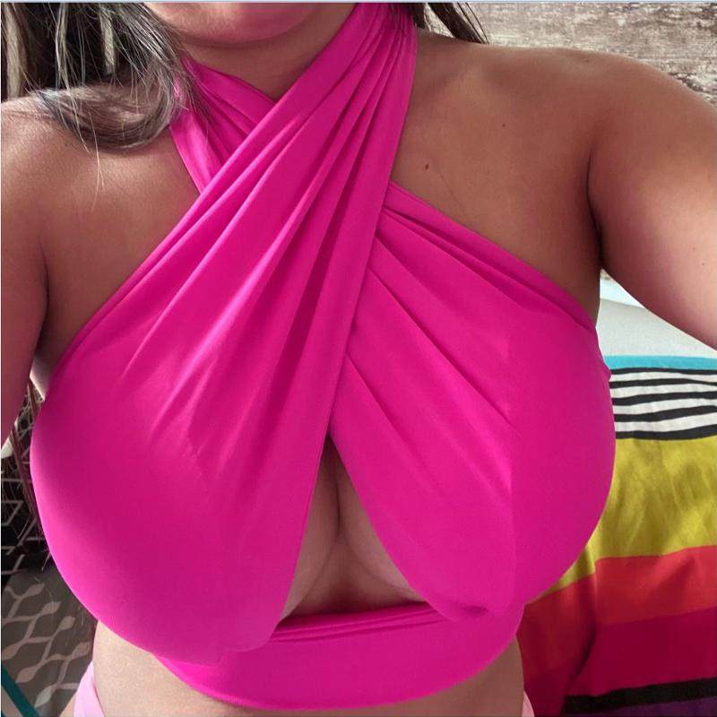 2023 women casual fashion ins style cross cut plain neck to