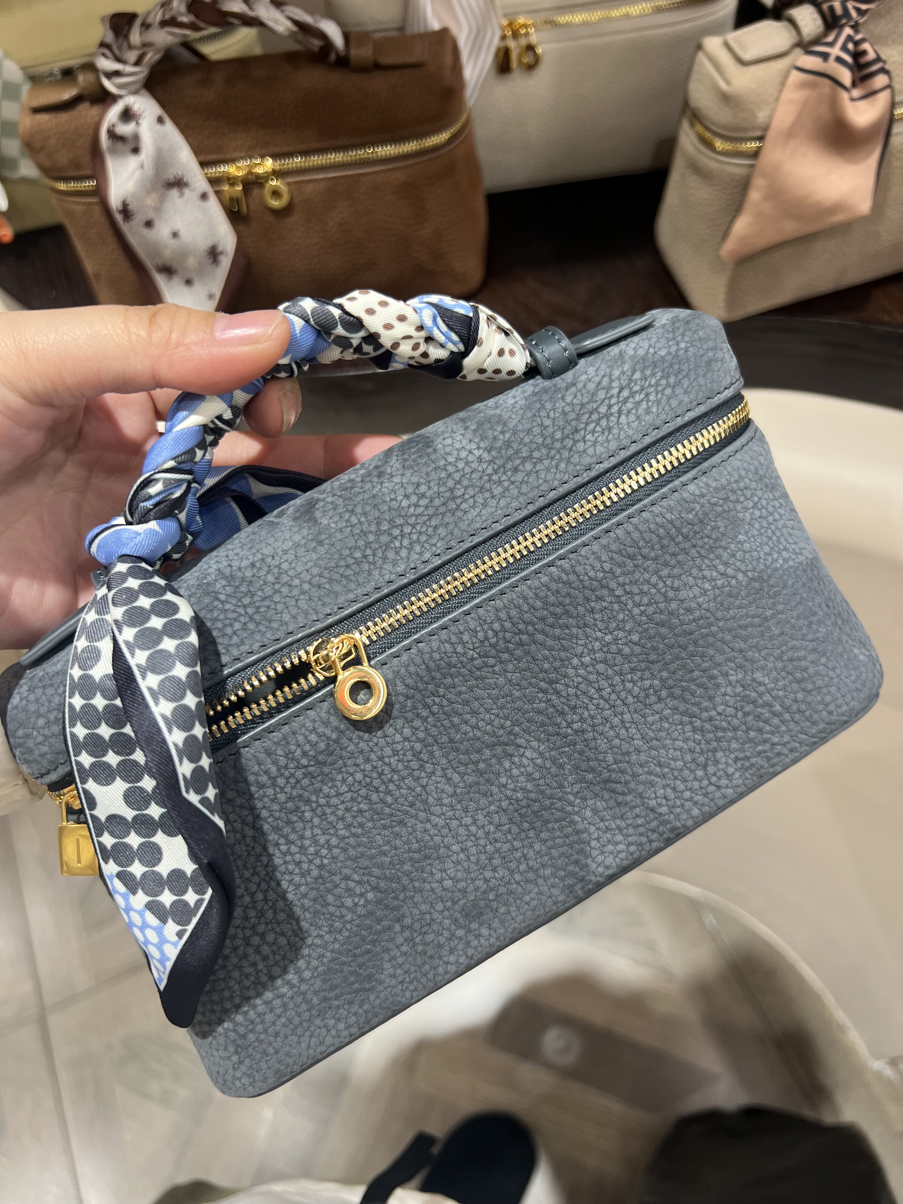 Caifog原厂皮丝绒L19饭盒包头层牛皮手提包单肩斜挎包 里外全皮