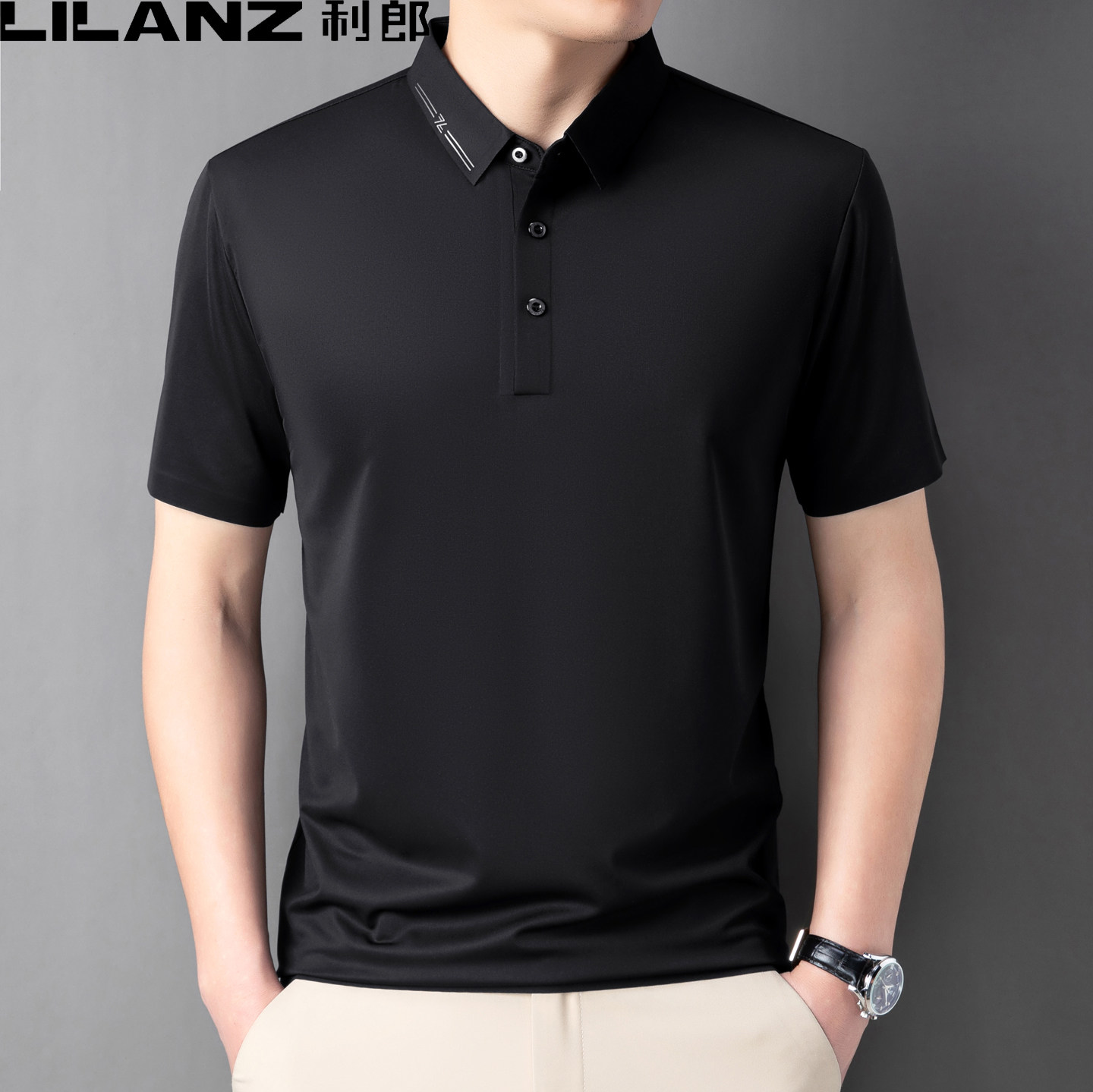 利郎桑蚕丝翻领POLO衫男短袖2026夏季新款纯色商务凉感T恤上衣