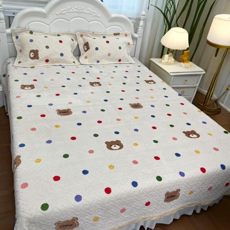 小红书牛奶绒加厚床盖三件套