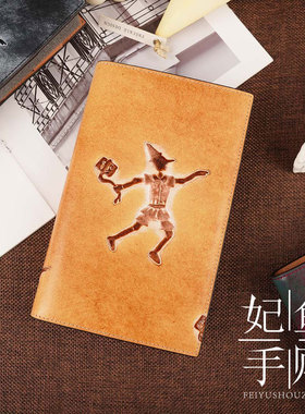 日本Brit House匹诺曹手帐意大利牛皮立体印花真皮活页手账本A7A6